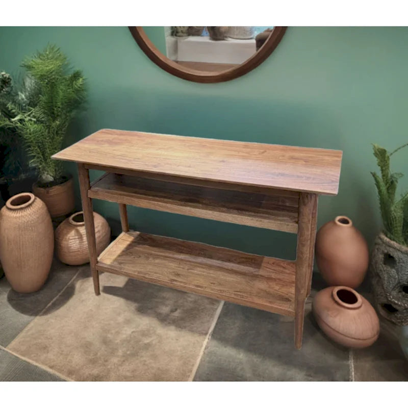 Solid Acacia Console Table with 2 Shelves