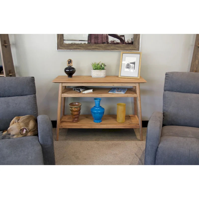 Solid Acacia Console Table with 2 Shelves