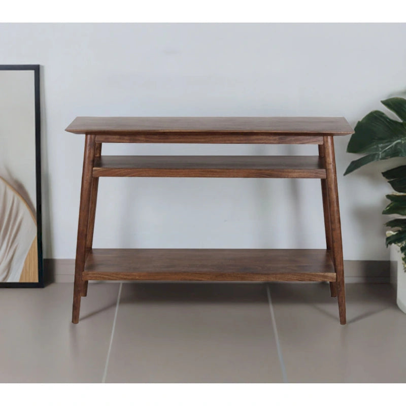 Solid Acacia Console Table with 2 Shelves
