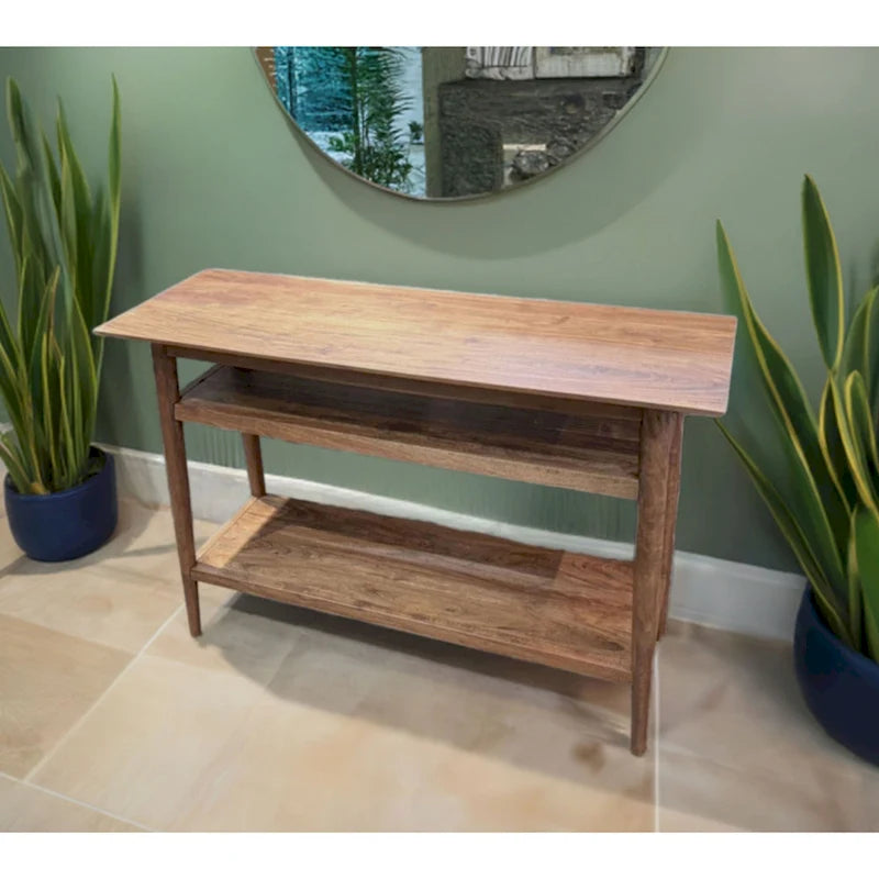 Solid Acacia Console Table with 2 Shelves