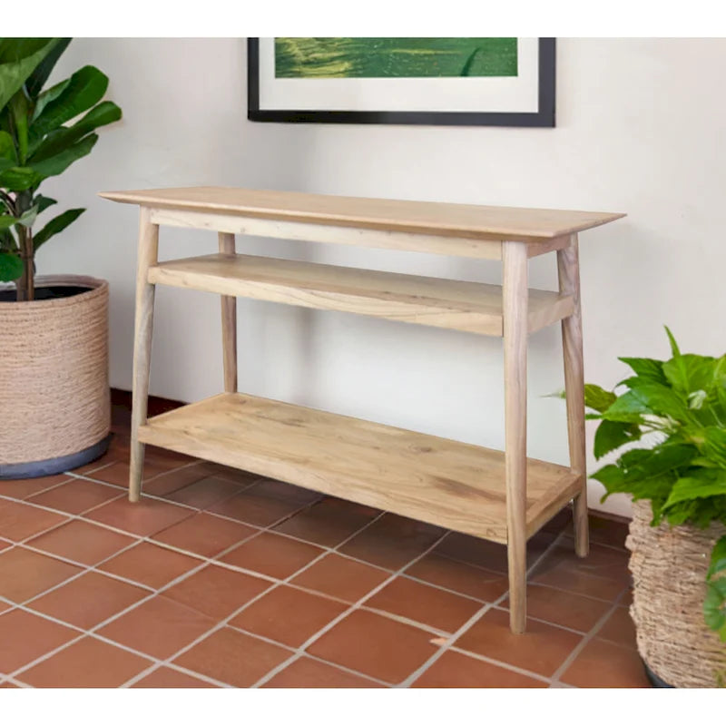 Solid Acacia Console Table with 2 Shelves