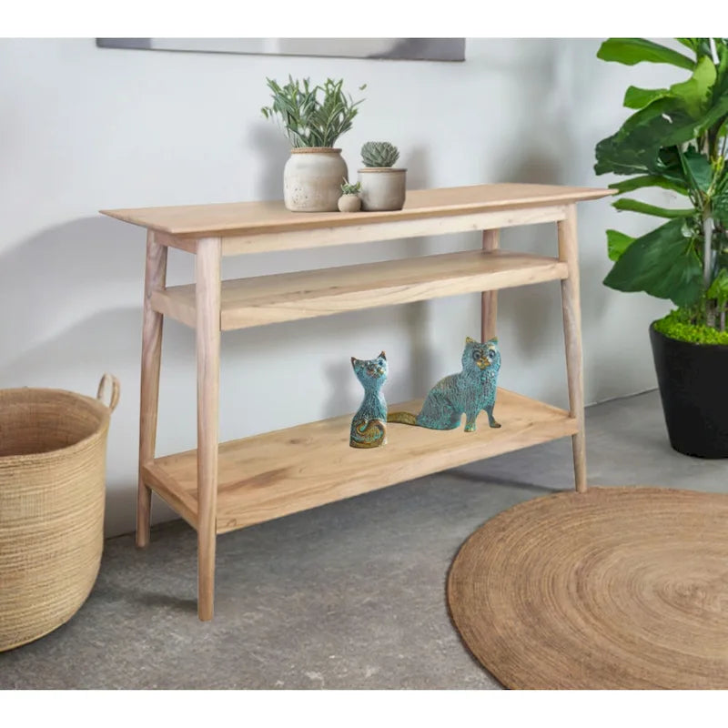 Solid Acacia Console Table with 2 Shelves