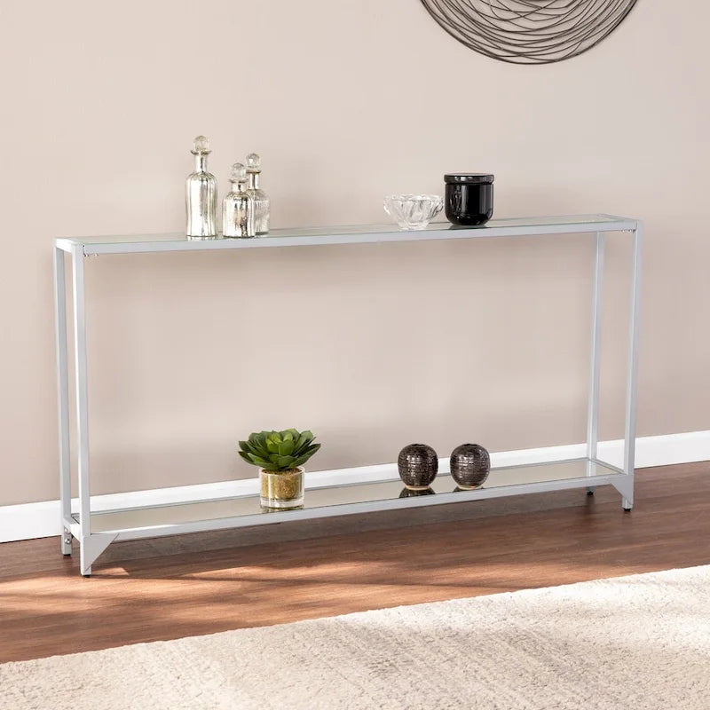 Narrow Metal Console Table with Tempered Glass Top
