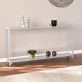 Narrow Metal Console Table with Tempered Glass Top
