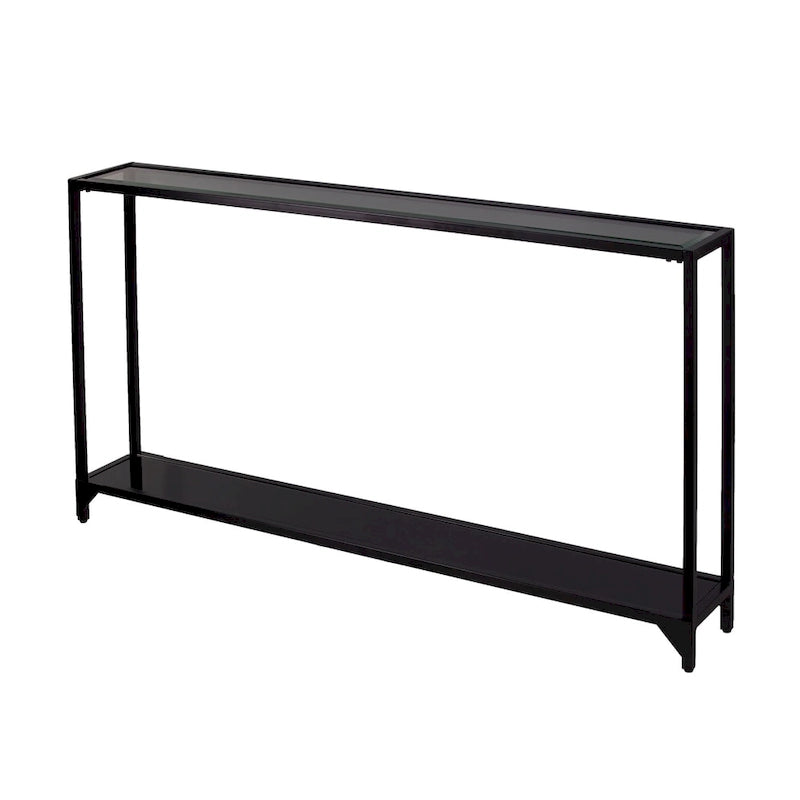 Narrow Metal Console Table with Tempered Glass Top