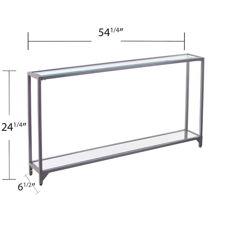 Narrow Metal Console Table with Tempered Glass Top