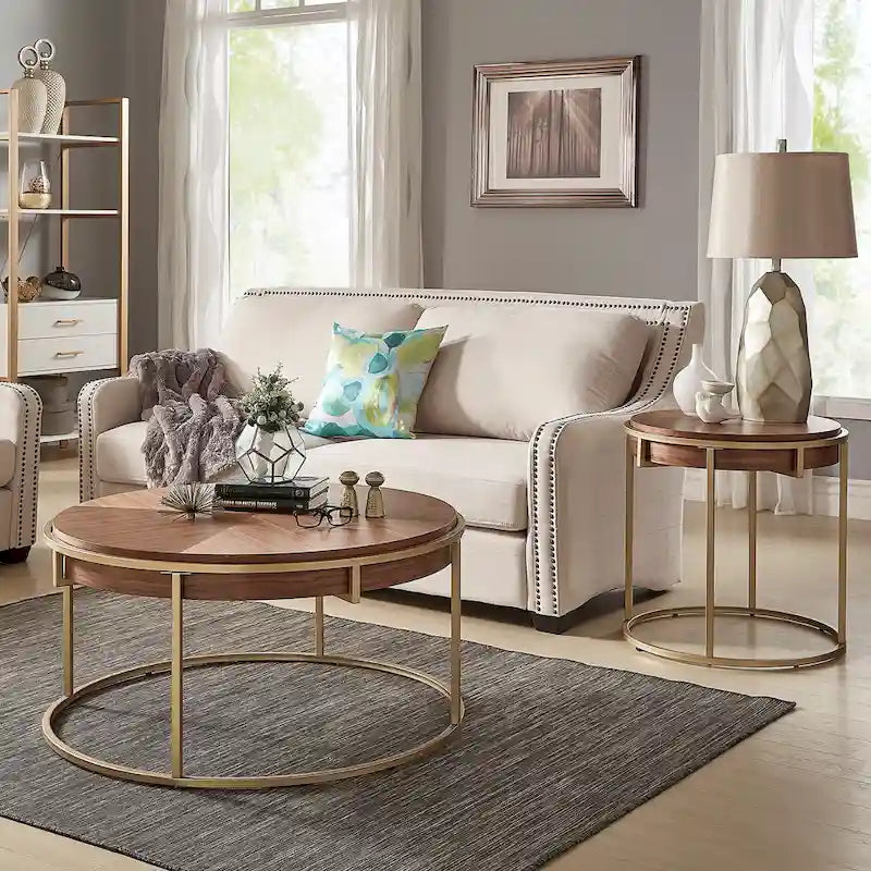 Round End Table with Metal Base