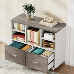 2-Drawer Wood File Cabinet with Open Shelves, Mobile Lateral Filing Cabinet for Hanging Letter Size Files