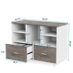2-Drawer Wood File Cabinet with Open Shelves, Mobile Lateral Filing Cabinet for Hanging Letter Size Files
