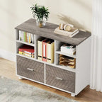 2-Drawer Wood File Cabinet with Open Shelves, Mobile Lateral Filing Cabinet for Hanging Letter Size Files