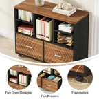 2-Drawer Wood File Cabinet with Open Shelves, Mobile Lateral Filing Cabinet for Hanging Letter Size Files