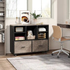 2-Drawer Wood File Cabinet with Open Shelves, Mobile Lateral Filing Cabinet for Hanging Letter Size Files