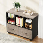 2-Drawer Wood File Cabinet with Open Shelves, Mobile Lateral Filing Cabinet for Hanging Letter Size Files