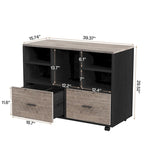 2-Drawer Wood File Cabinet with Open Shelves, Mobile Lateral Filing Cabinet for Hanging Letter Size Files