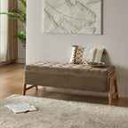 Mid-Century Modern Upholstered Storage Bench with Tufted Seat and Solid Wood Legs