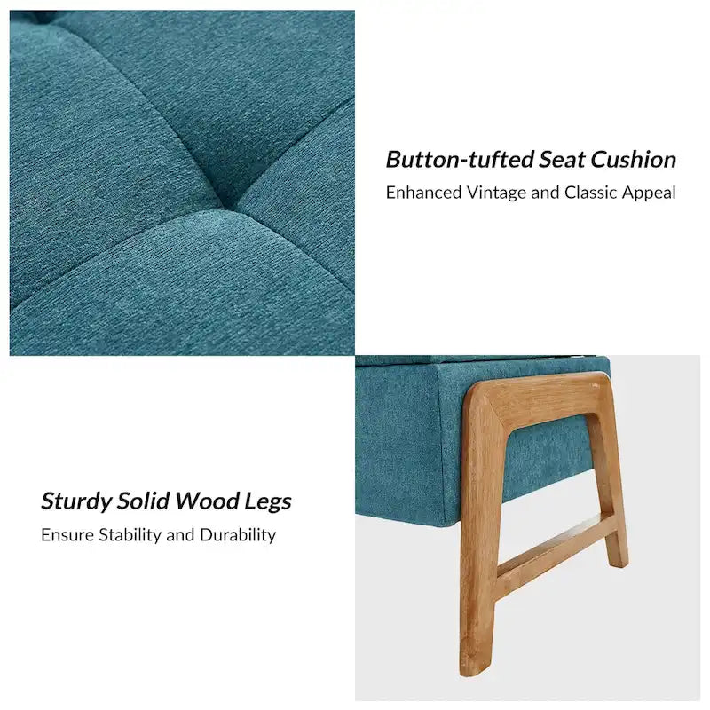 Mid-Century Modern Upholstered Storage Bench with Tufted Seat and Solid Wood Legs