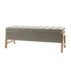 Mid-Century Modern Upholstered Storage Bench with Tufted Seat and Solid Wood Legs