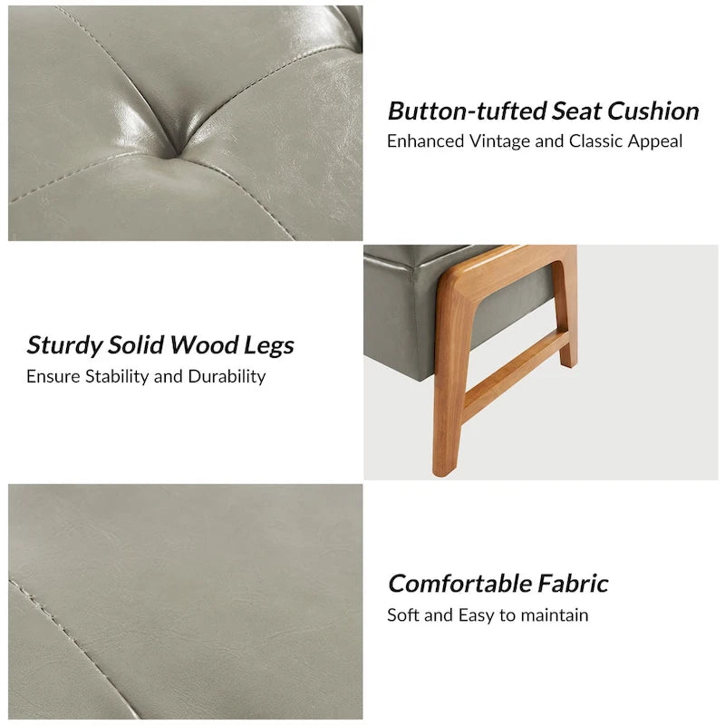 Mid-Century Modern Upholstered Storage Bench with Tufted Seat and Solid Wood Legs