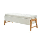 Mid-Century Modern Upholstered Storage Bench with Tufted Seat and Solid Wood Legs