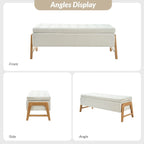 Mid-Century Modern Upholstered Storage Bench with Tufted Seat and Solid Wood Legs