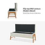 Mid-Century Modern Upholstered Storage Bench with Tufted Seat and Solid Wood Legs