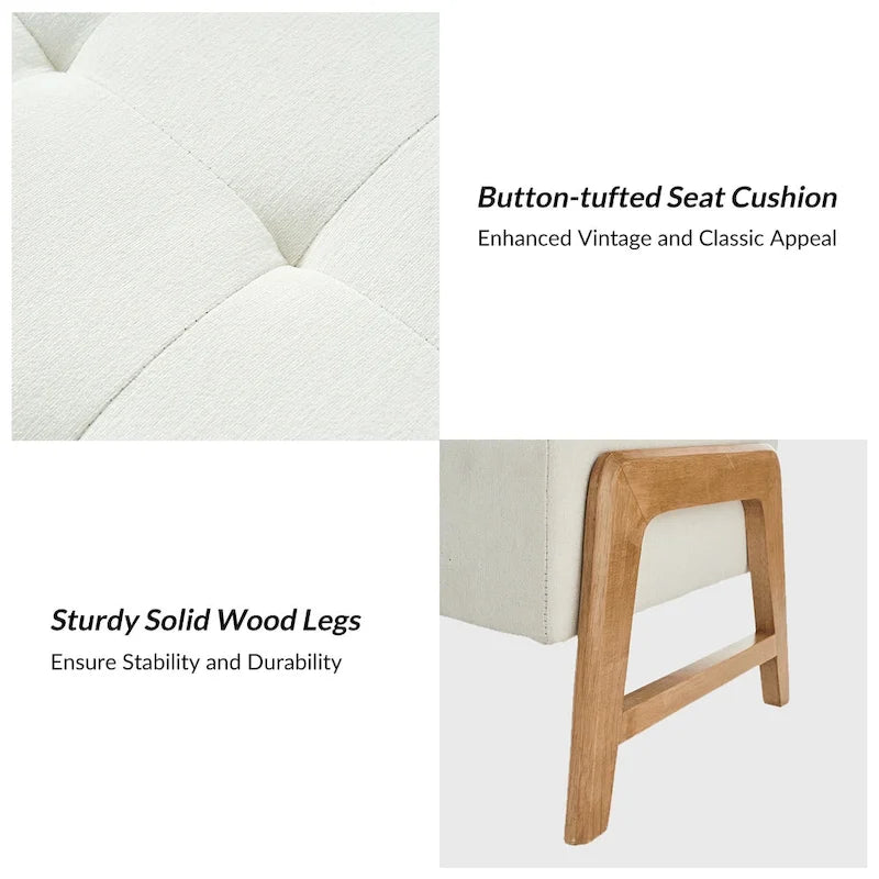 Mid-Century Modern Upholstered Storage Bench with Tufted Seat and Solid Wood Legs