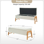 Mid-Century Modern Upholstered Storage Bench with Tufted Seat and Solid Wood Legs