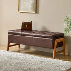 Mid-Century Modern Upholstered Storage Bench with Tufted Seat and Solid Wood Legs