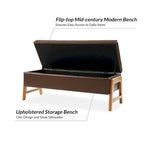 Mid-Century Modern Upholstered Storage Bench with Tufted Seat and Solid Wood Legs