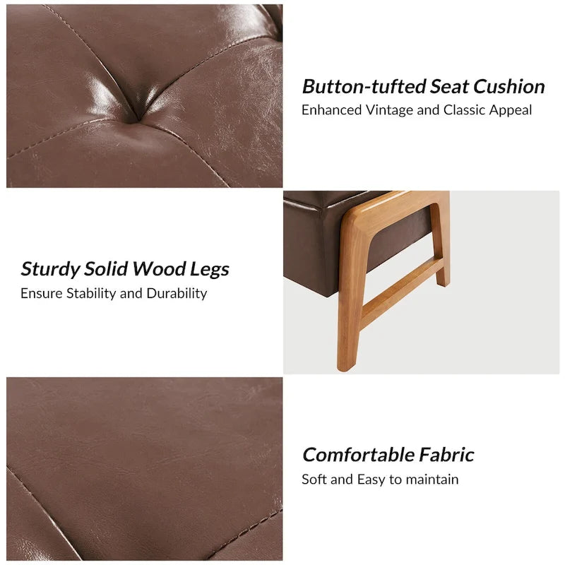 Mid-Century Modern Upholstered Storage Bench with Tufted Seat and Solid Wood Legs