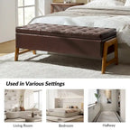 Mid-Century Modern Upholstered Storage Bench with Tufted Seat and Solid Wood Legs