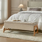 Mid-Century Modern Upholstered Storage Bench with Tufted Seat and Solid Wood Legs