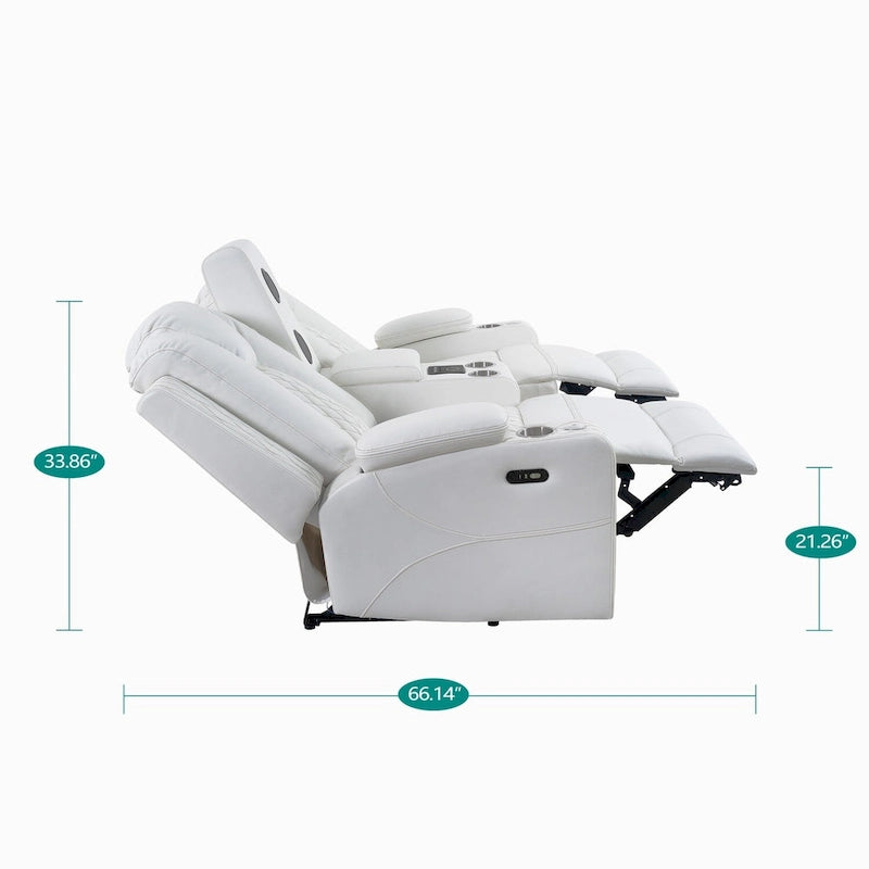 Canapé deux places en cuir synthétique de qualité supérieure pour cinéma maison, avec lumières DEL, fauteuil inclinable avec haut-parleurs intégrés et recharge sans fil