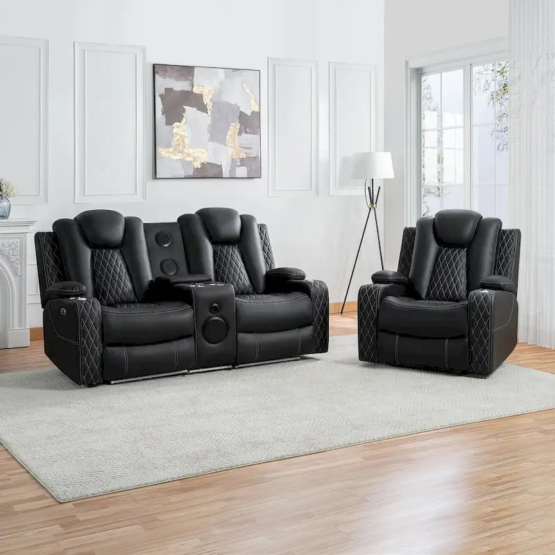 Canapé deux places en cuir synthétique de qualité supérieure pour cinéma maison, avec lumières DEL, fauteuil inclinable avec haut-parleurs intégrés et recharge sans fil
