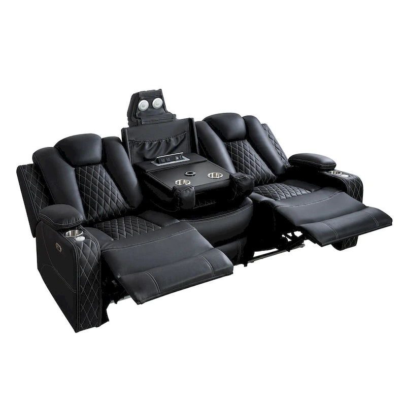 Canapé deux places en cuir synthétique de qualité supérieure pour cinéma maison, avec lumières DEL, fauteuil inclinable avec haut-parleurs intégrés et recharge sans fil