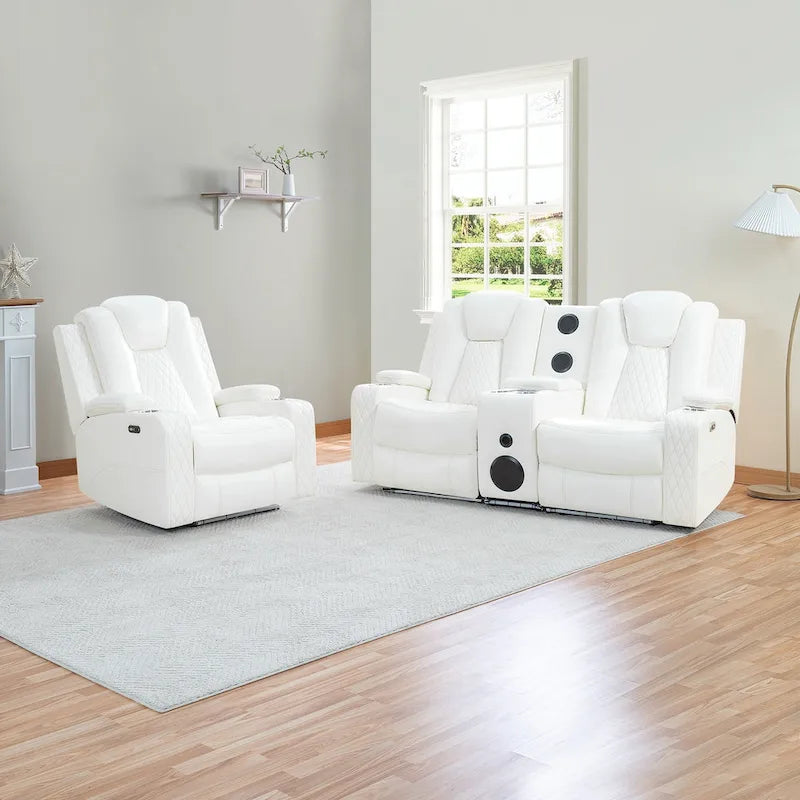 Canapé deux places en cuir synthétique de qualité supérieure pour cinéma maison, avec lumières DEL, fauteuil inclinable avec haut-parleurs intégrés et recharge sans fil