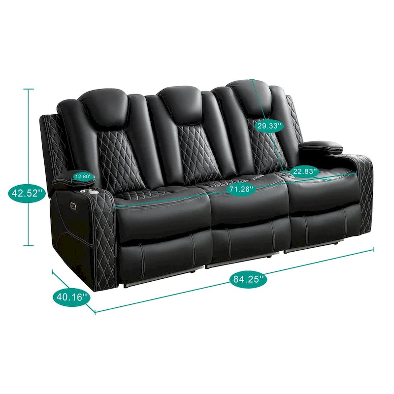 Canapé deux places en cuir synthétique de qualité supérieure pour cinéma maison, avec lumières DEL, fauteuil inclinable avec haut-parleurs intégrés et recharge sans fil