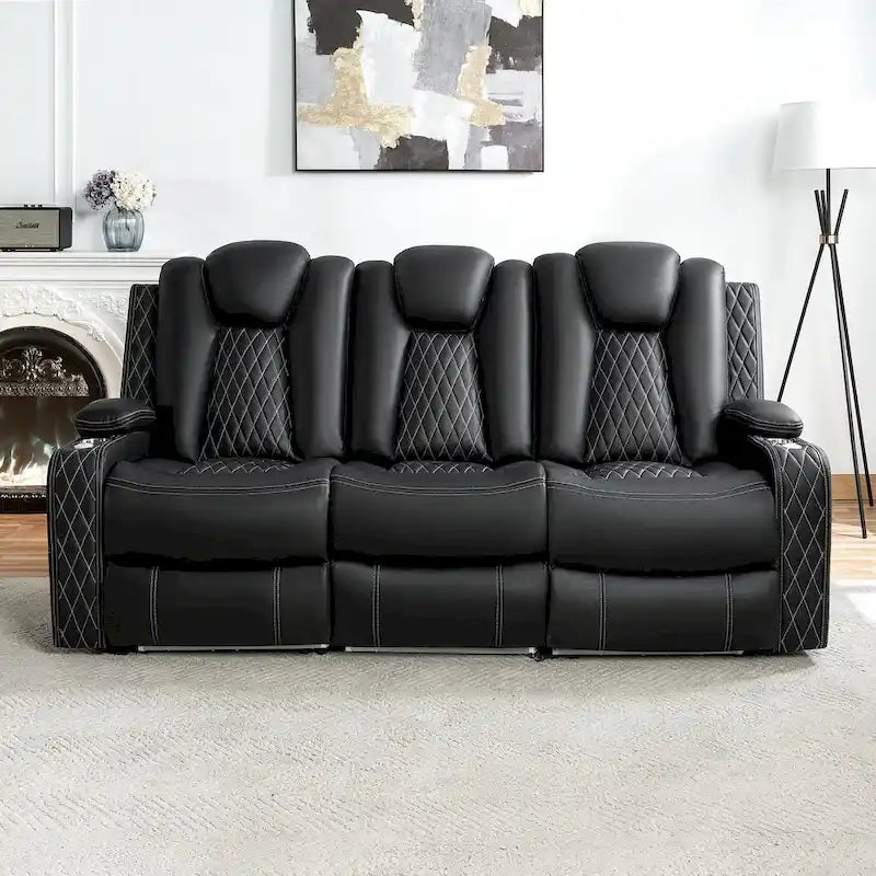 Canapé deux places en cuir synthétique de qualité supérieure pour cinéma maison, avec lumières DEL, fauteuil inclinable avec haut-parleurs intégrés et recharge sans fil