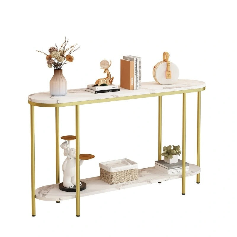 Console Table 2 Tier Narrow Entryway Table with Storage Shelves