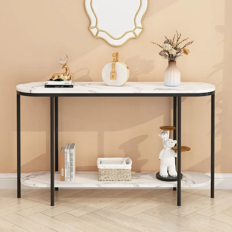 Console Table 2 Tier Narrow Entryway Table with Storage Shelves