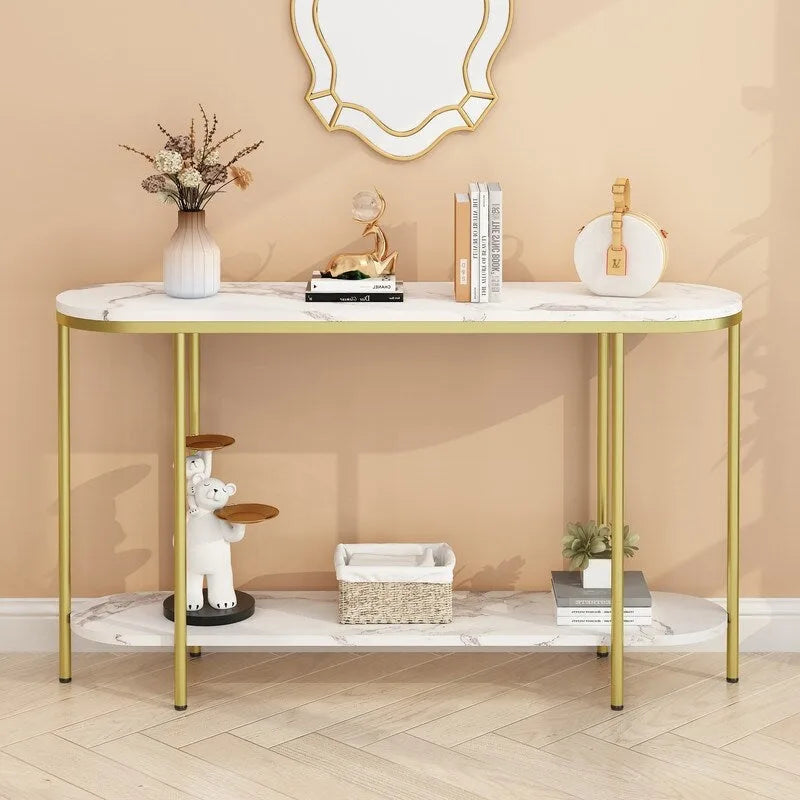 Console Table 2 Tier Narrow Entryway Table with Storage Shelves