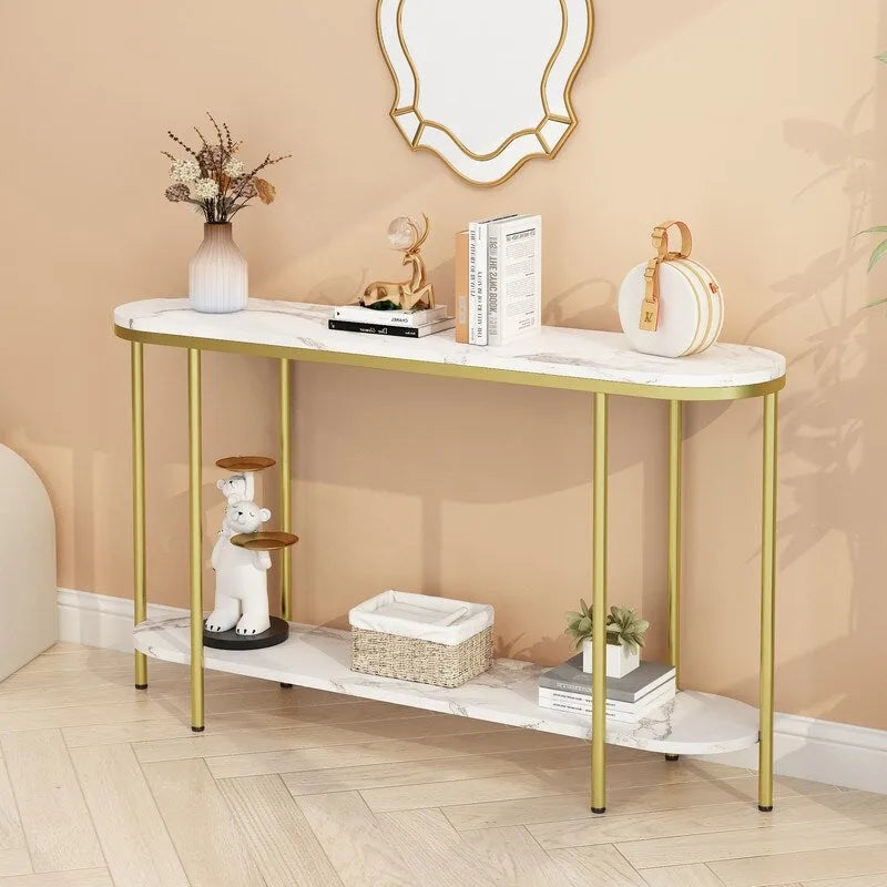 Console Table 2 Tier Narrow Entryway Table with Storage Shelves