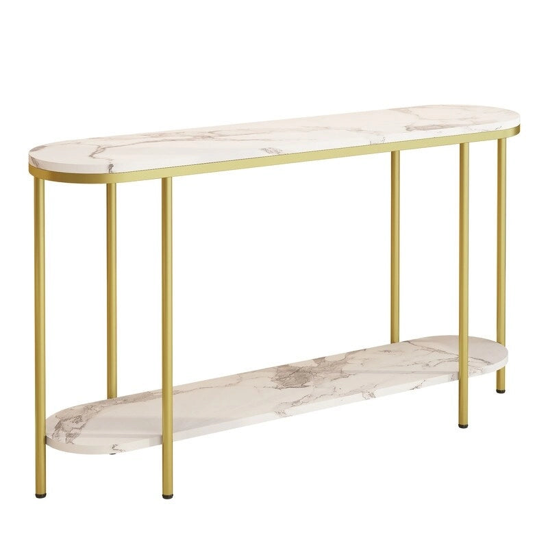 Console Table 2 Tier Narrow Entryway Table with Storage Shelves