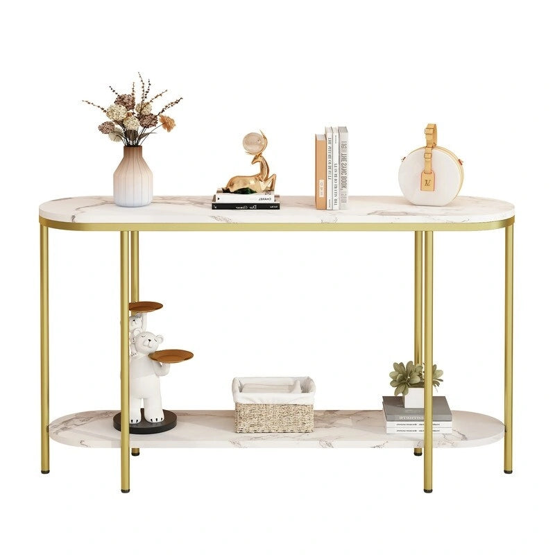 Console Table 2 Tier Narrow Entryway Table with Storage Shelves