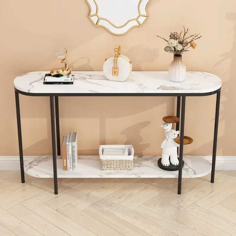 Console Table 2 Tier Narrow Entryway Table with Storage Shelves
