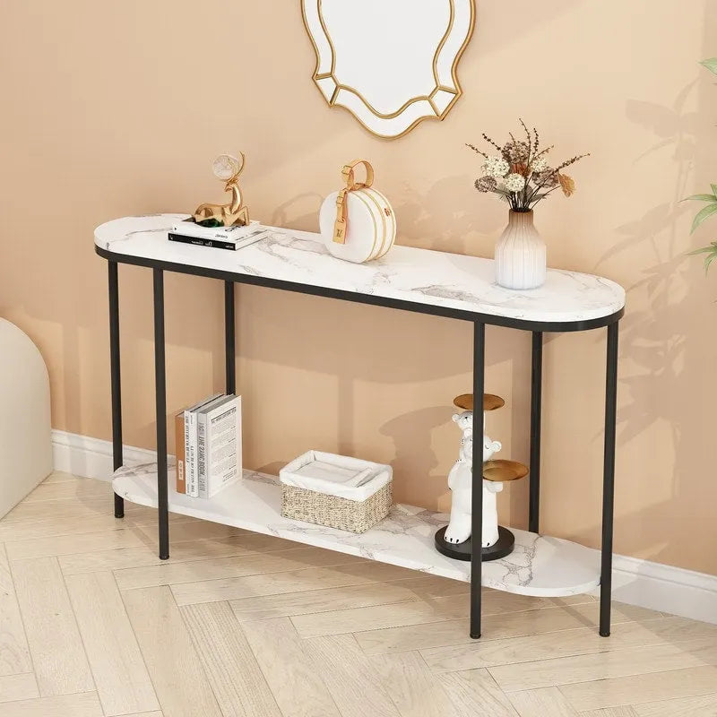 Console Table 2 Tier Narrow Entryway Table with Storage Shelves