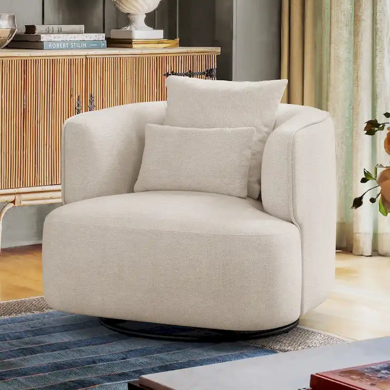 Swivel Accent Armchair Fabric Blend, Modern Upholstered Barrel Chair Living Room Sofa Chair