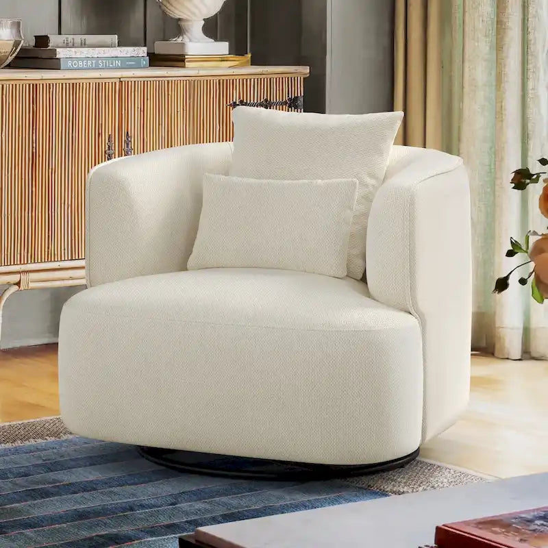 Swivel Accent Armchair Fabric Blend, Modern Upholstered Barrel Chair Living Room Sofa Chair