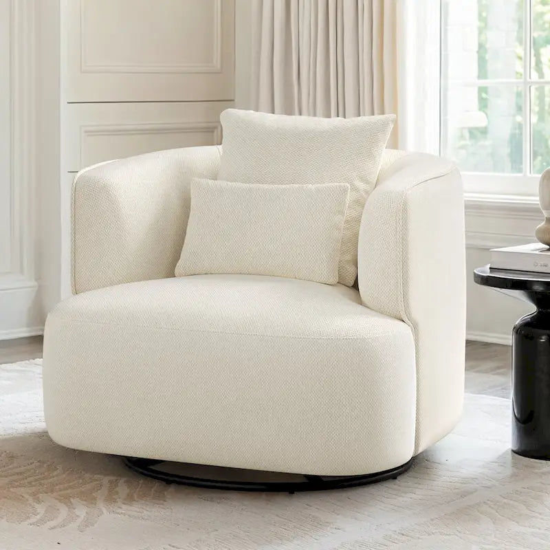  Swivel Accent Armchair Fabric Blend, Modern Upholstered Barrel Chair Living Room Sofa Chair