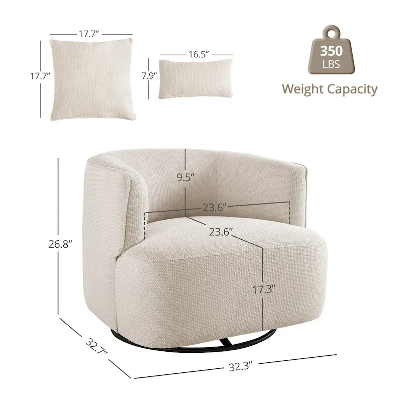 Fauteuil pivotant en tissu, Fauteuil club rembourré moderne pour salon